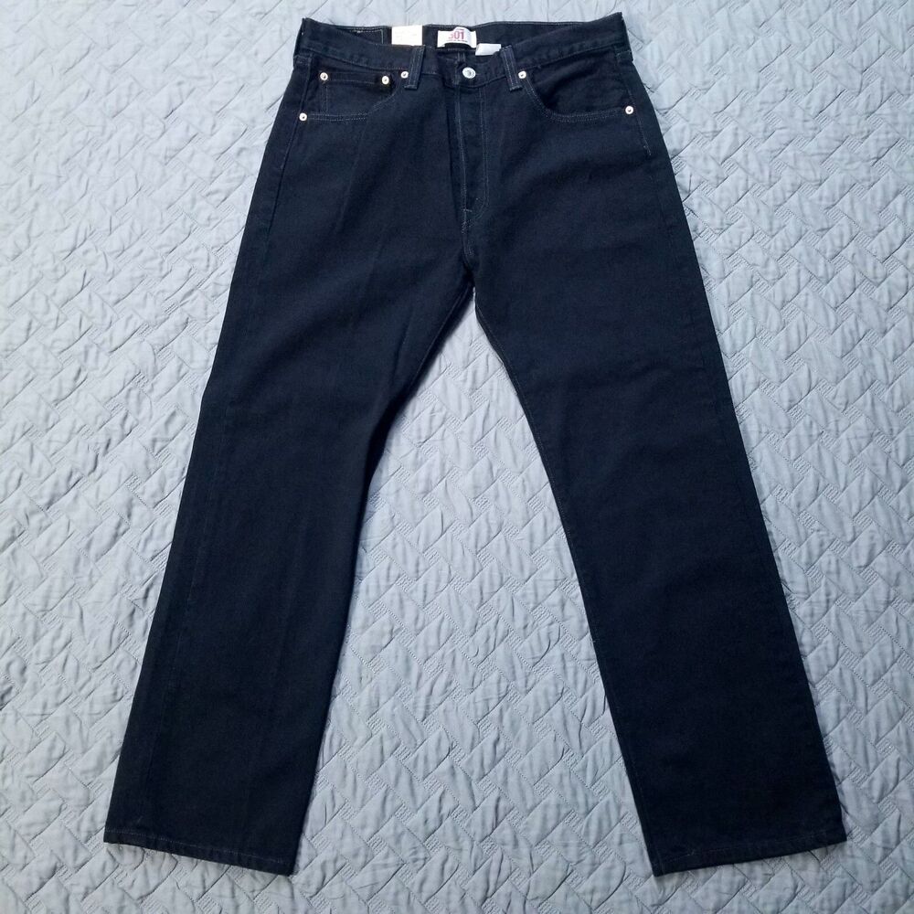 Levis Jeans Mens 34X30 Black 501 Straight Leg Button Fly Dark Wash American New
